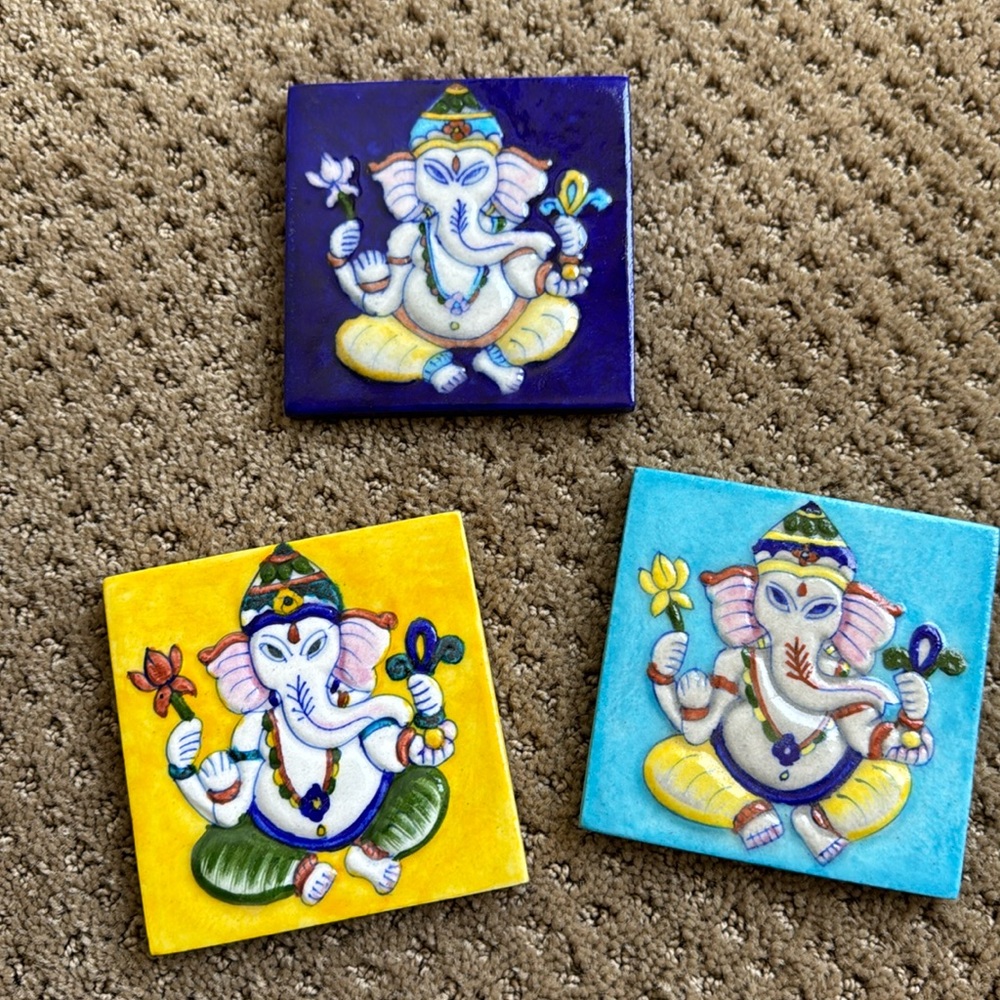 Colorful Ganesh Wall Tile Decor Set! 💙🩵💛